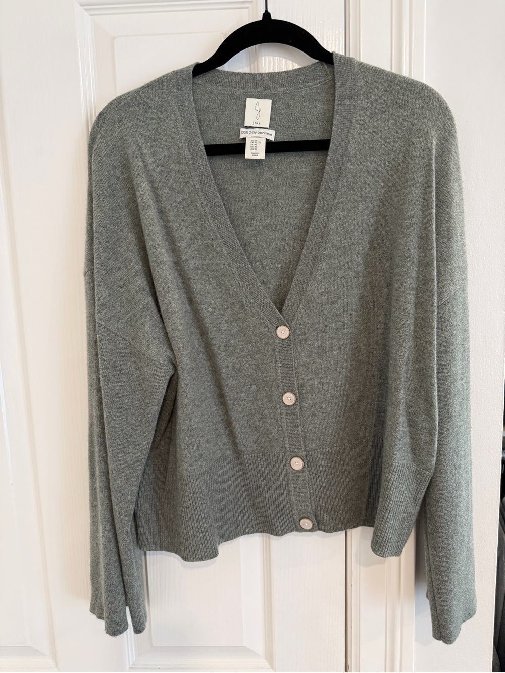 Joie Olive Green V-Neck Button 100% Cashmere Cardigan Sweater
